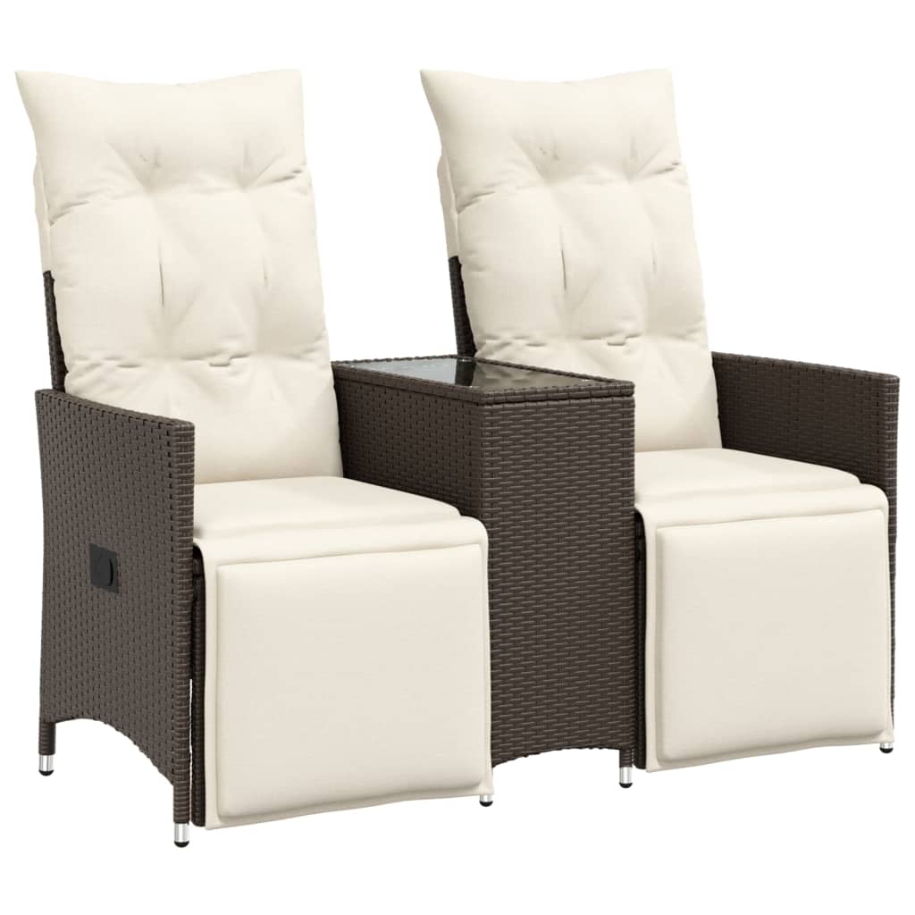 2-personers havesofa med bord og lænefunktion polyrattan brun