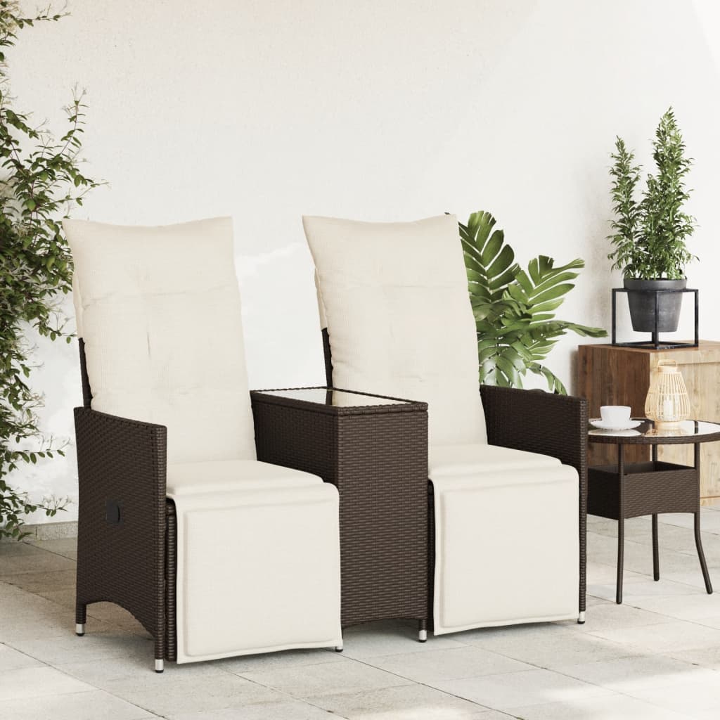 2-personers havesofa med bord og lænefunktion polyrattan brun