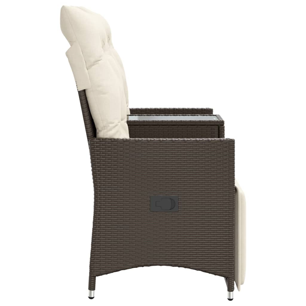 2-personers havesofa med bord og lænefunktion polyrattan brun