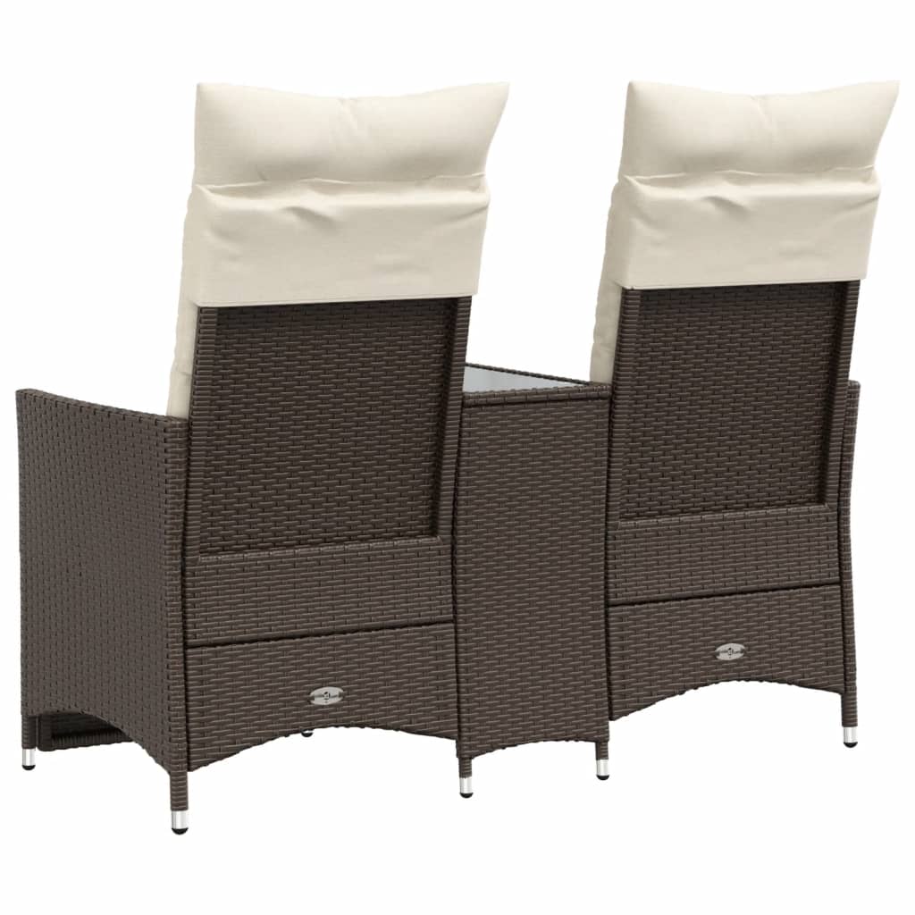 2-personers havesofa med bord og lænefunktion polyrattan brun