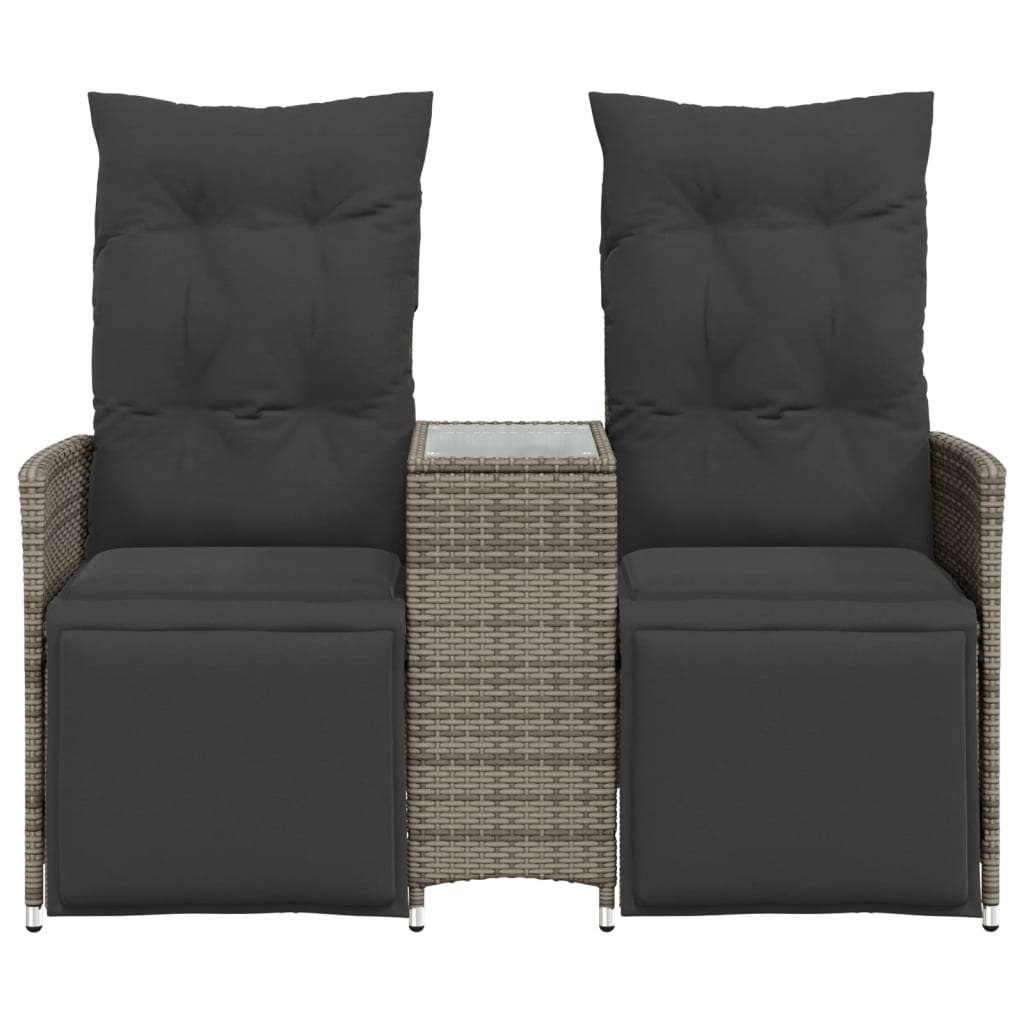2-personers havesofa med bord og lænefunktion polyrattan grå