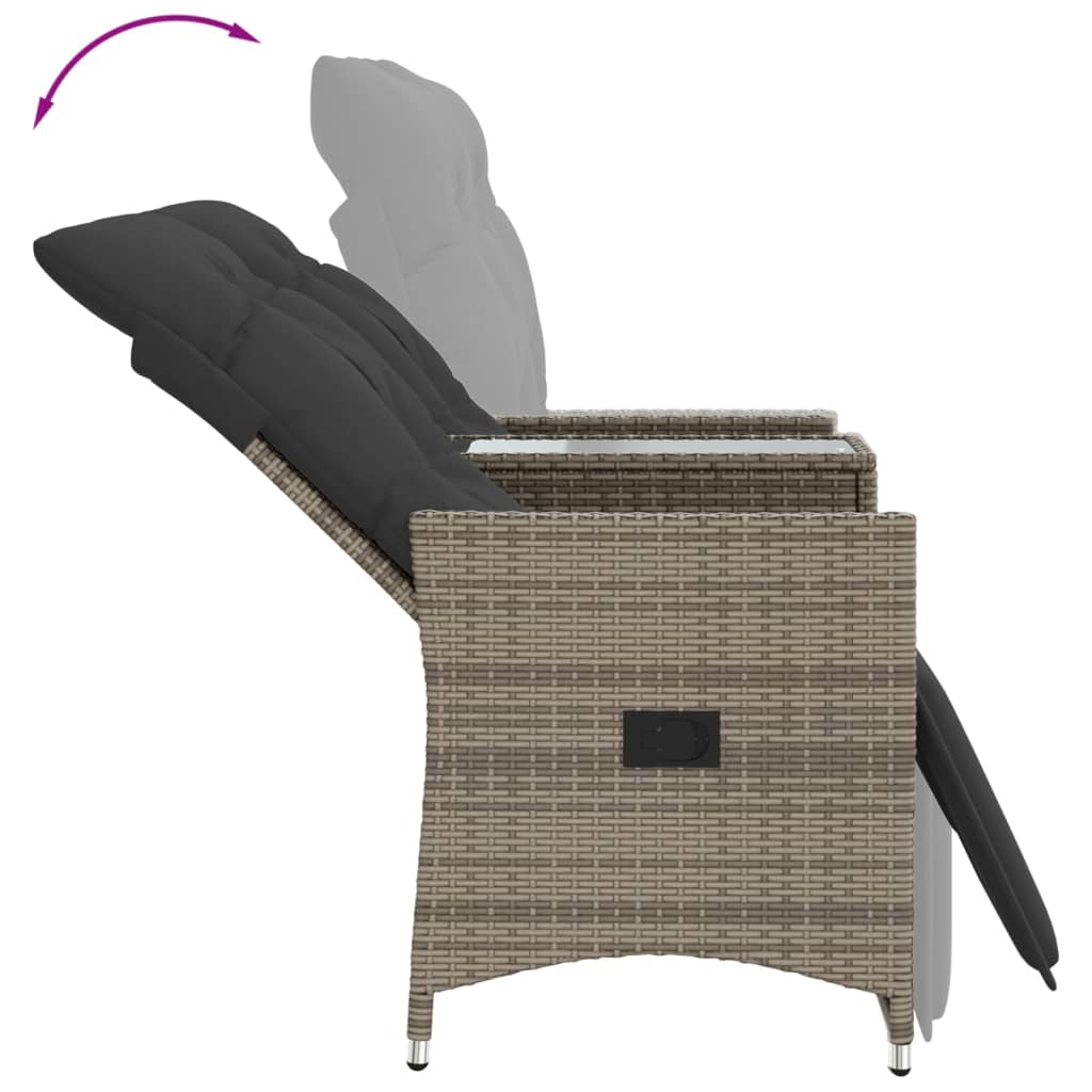 2-personers havesofa med bord og lænefunktion polyrattan grå