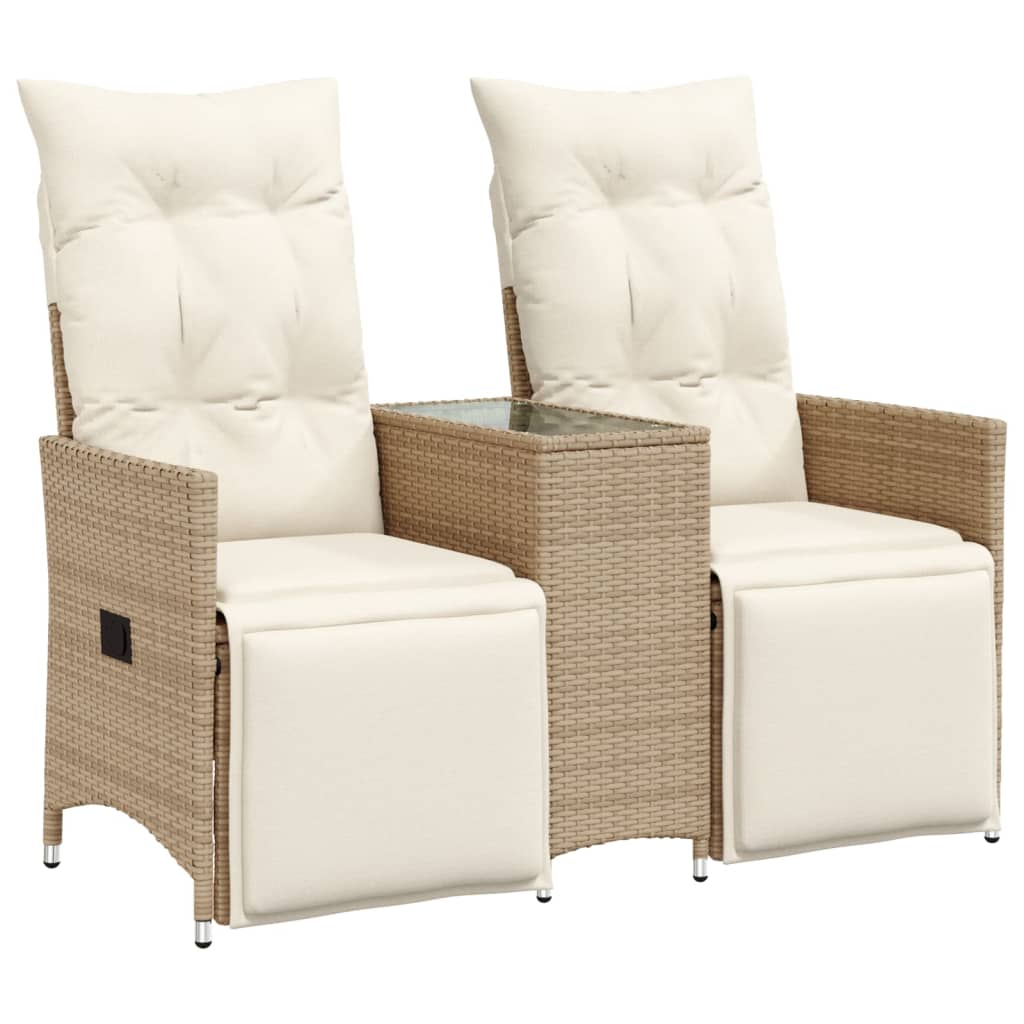 2-personers havesofa med bord og lænefunktion polyrattan beige