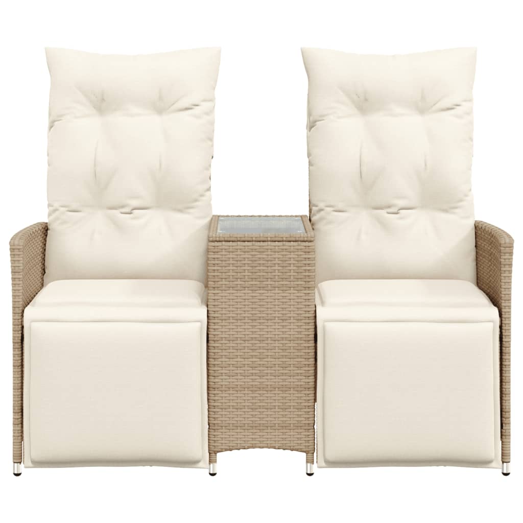 2-personers havesofa med bord og lænefunktion polyrattan beige