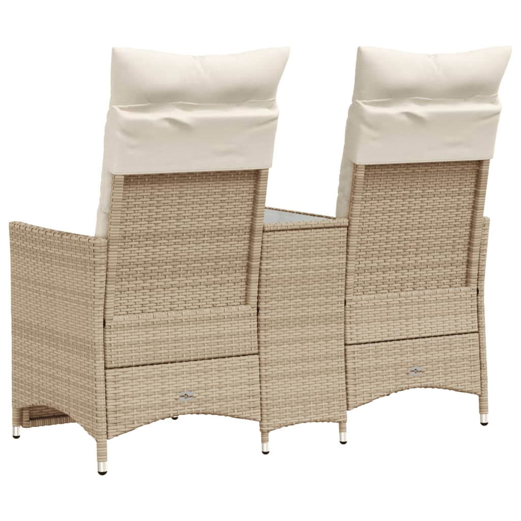 2-personers havesofa med bord og lænefunktion polyrattan beige