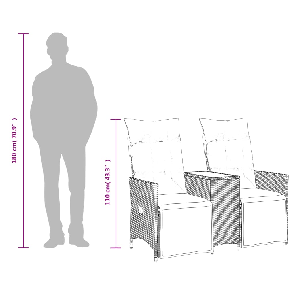 2-personers havesofa med bord og lænefunktion polyrattan beige