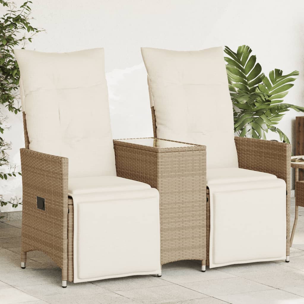 2-personers havesofa med bord og lænefunktion polyrattan beige