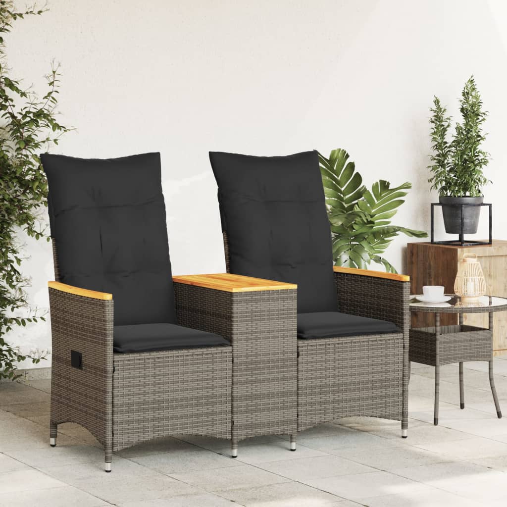 2-personers havesofa med bord og lænefunktion polyrattan grå
