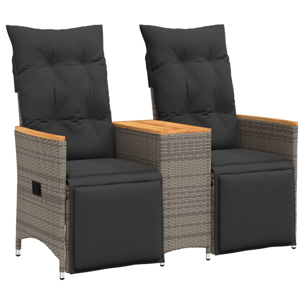 2-personers havesofa med bord og lænefunktion polyrattan grå