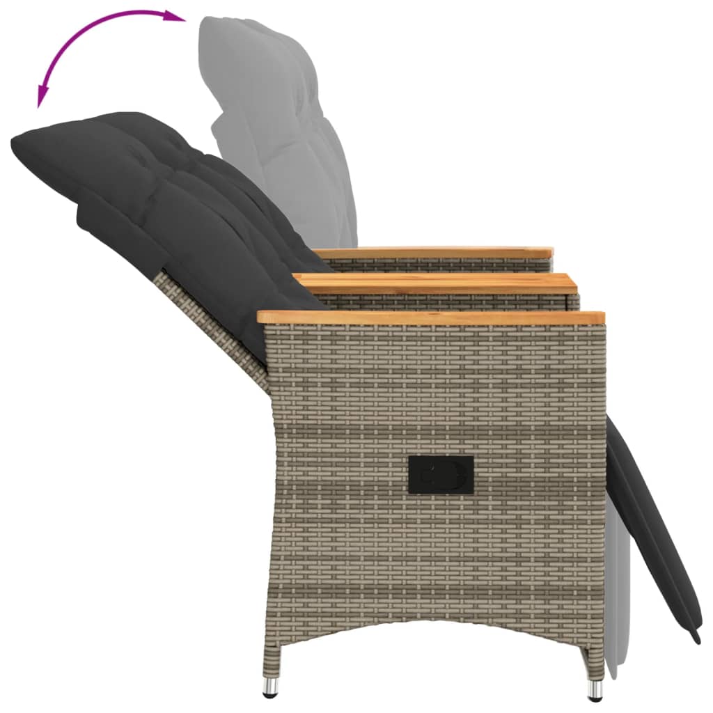 2-personers havesofa med bord og lænefunktion polyrattan grå