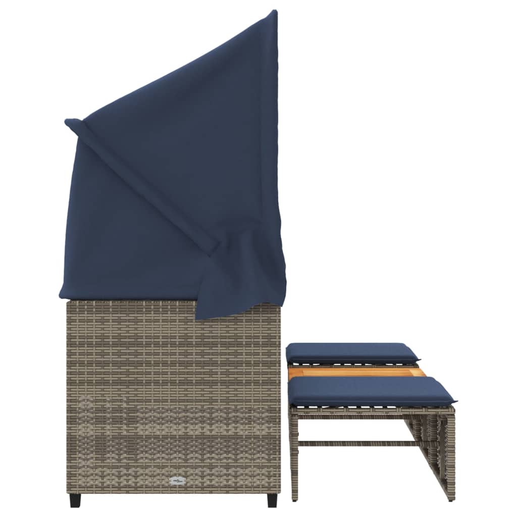 havesofa 3-personers med baldakin og skamler grå polyrattan
