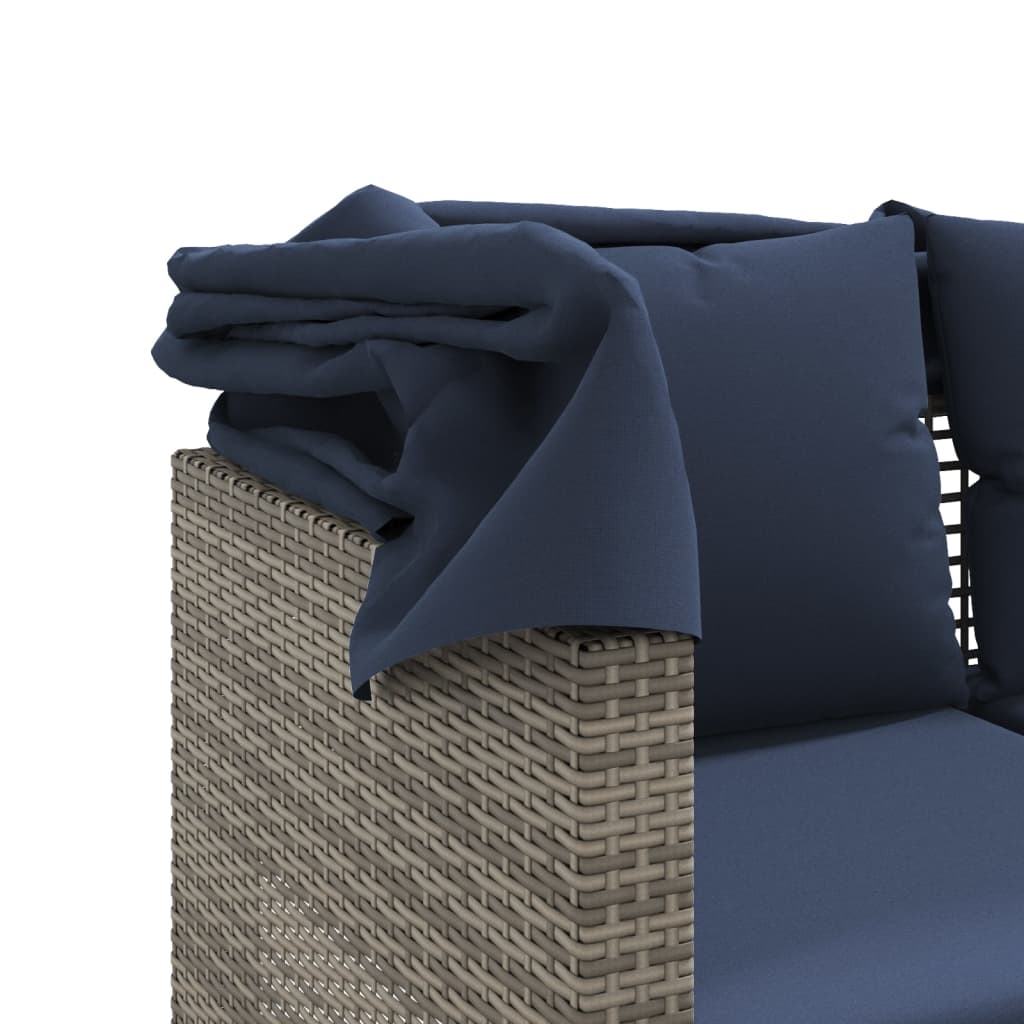 havesofa 3-personers med baldakin og skamler grå polyrattan