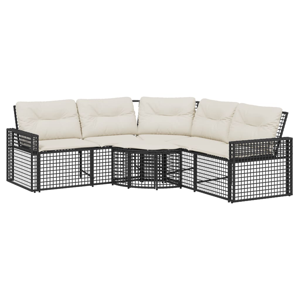 havesofa med hynder og fodskammel L-formet polyrattan sort