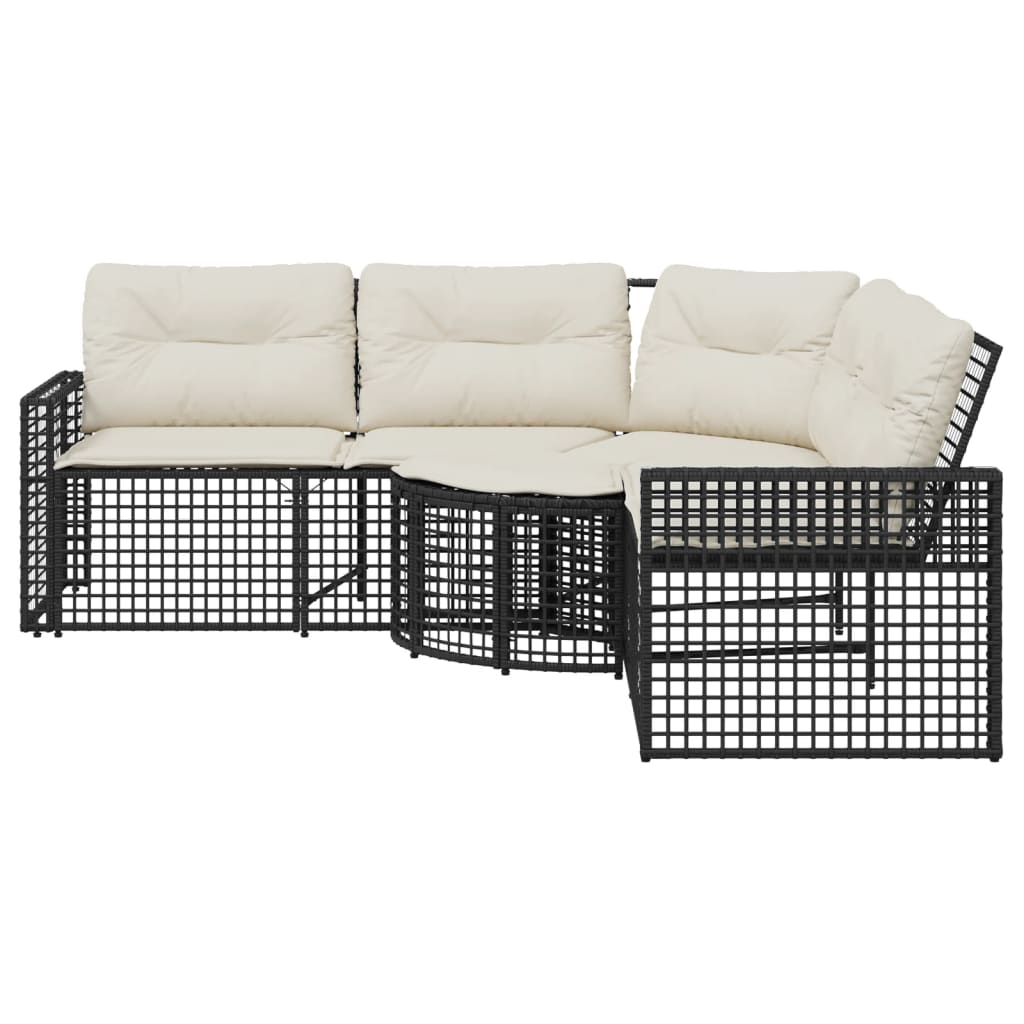havesofa med hynder og fodskammel L-formet polyrattan sort