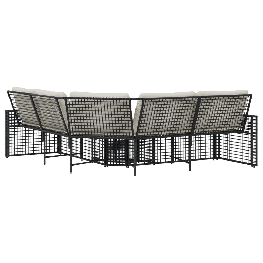 havesofa med hynder og fodskammel L-formet polyrattan sort