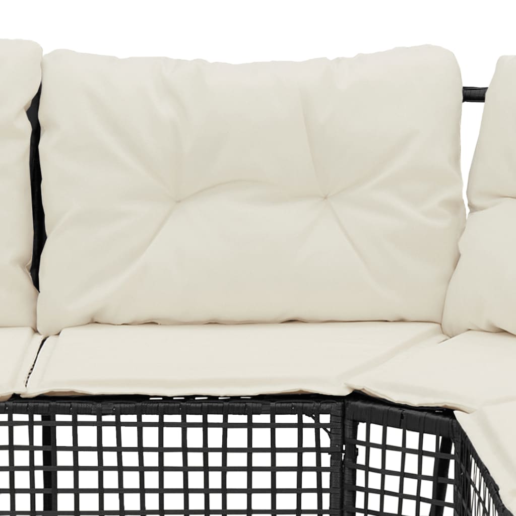 havesofa med hynder og fodskammel L-formet polyrattan sort