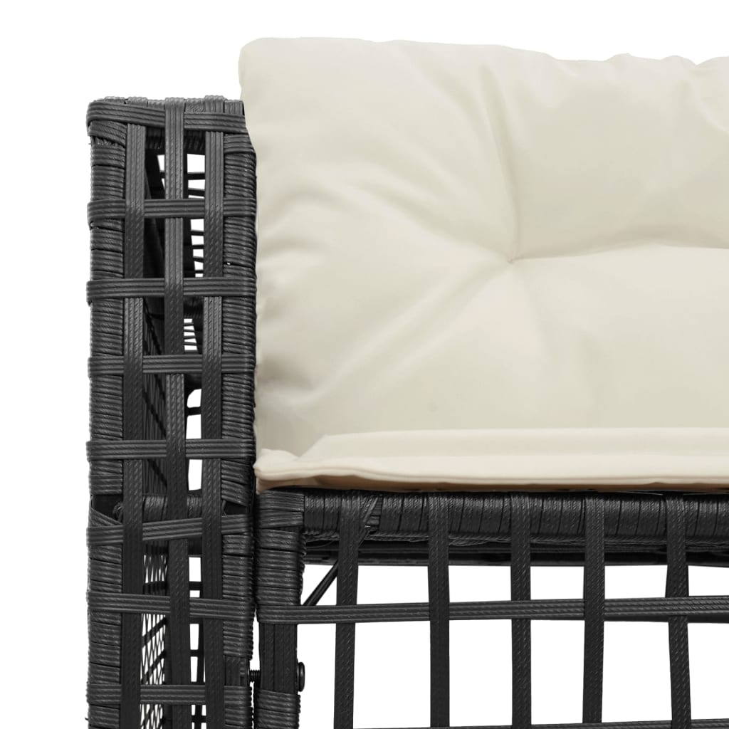 havesofa med hynder og fodskammel L-formet polyrattan sort