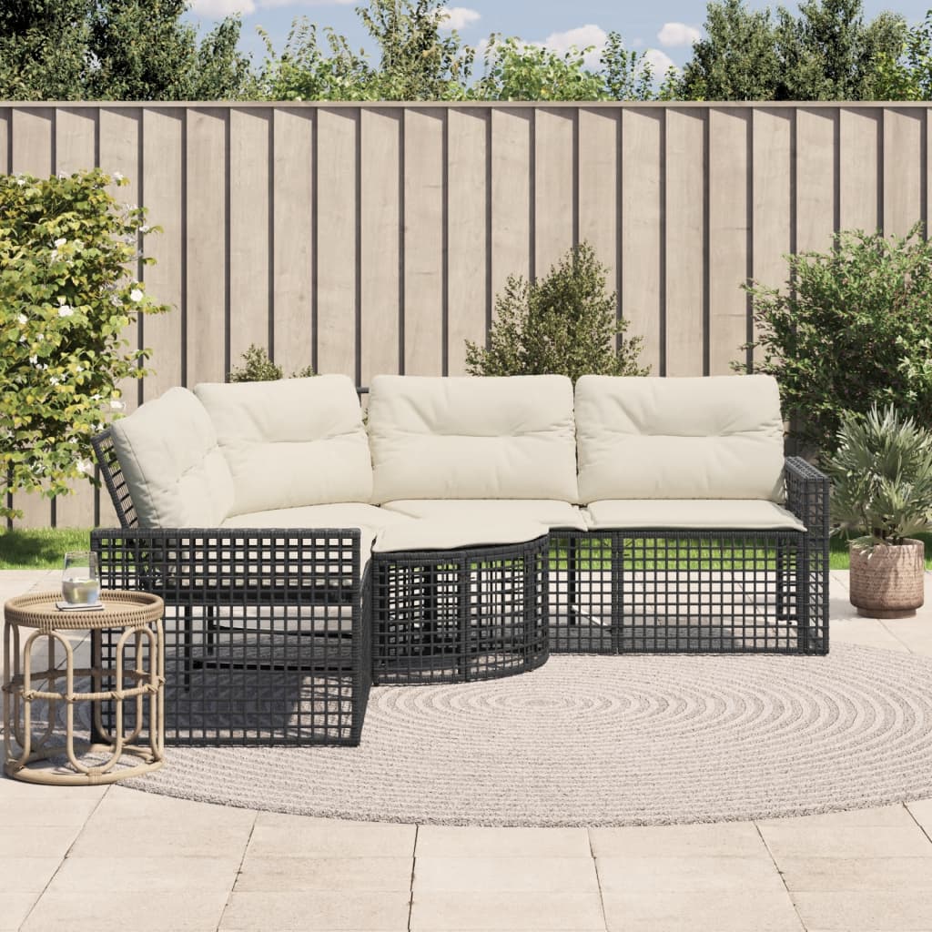 havesofa med hynder og fodskammel L-formet polyrattan sort
