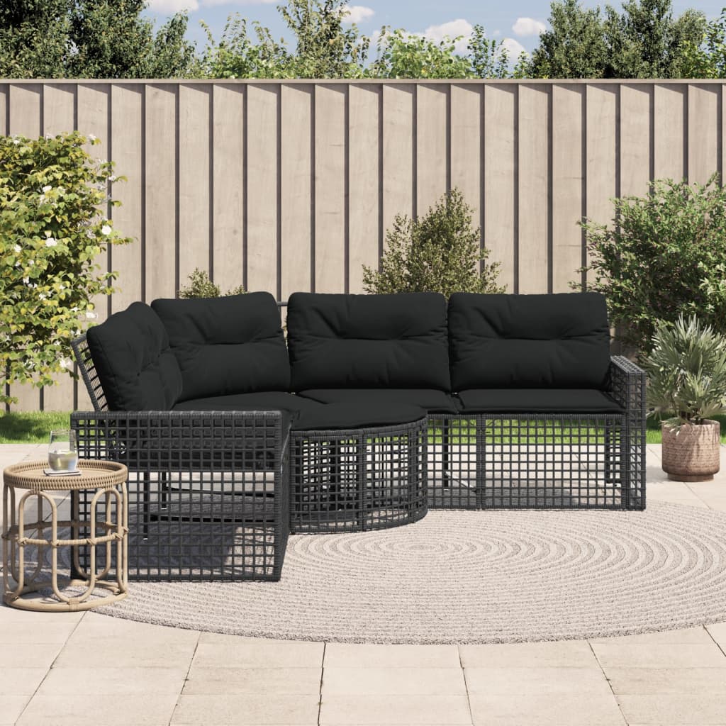 havesofa med hynder og fodskammel L-formet polyrattan sort