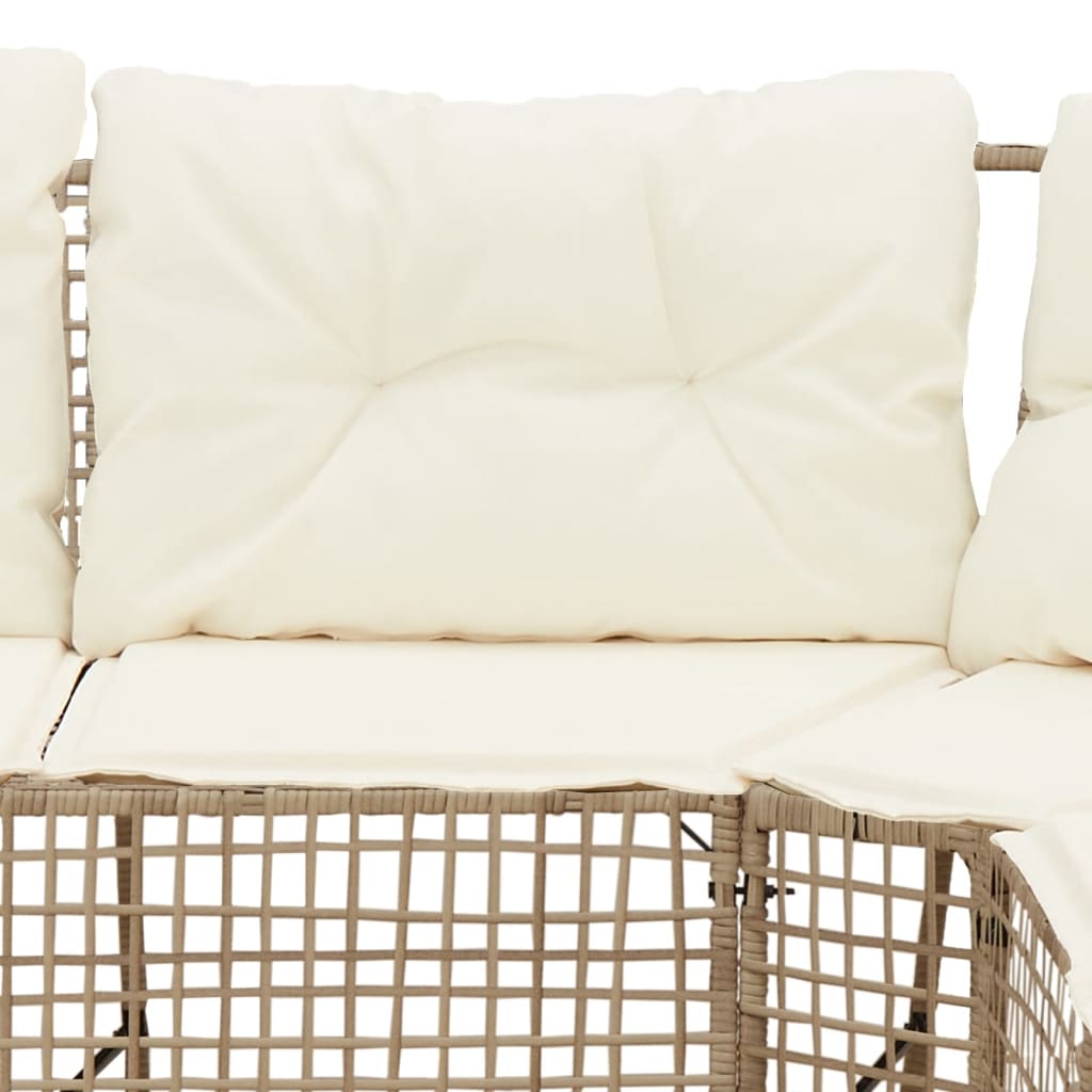 havesofa med hynder og fodskammel L-formet polyrattan beige
