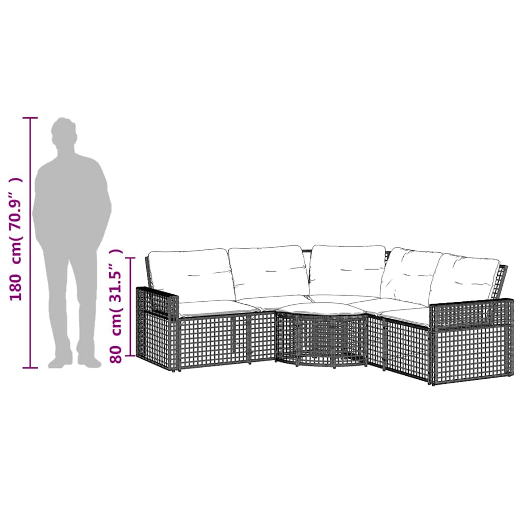 havesofa med hynder og fodskammel L-formet polyrattan lysegrå
