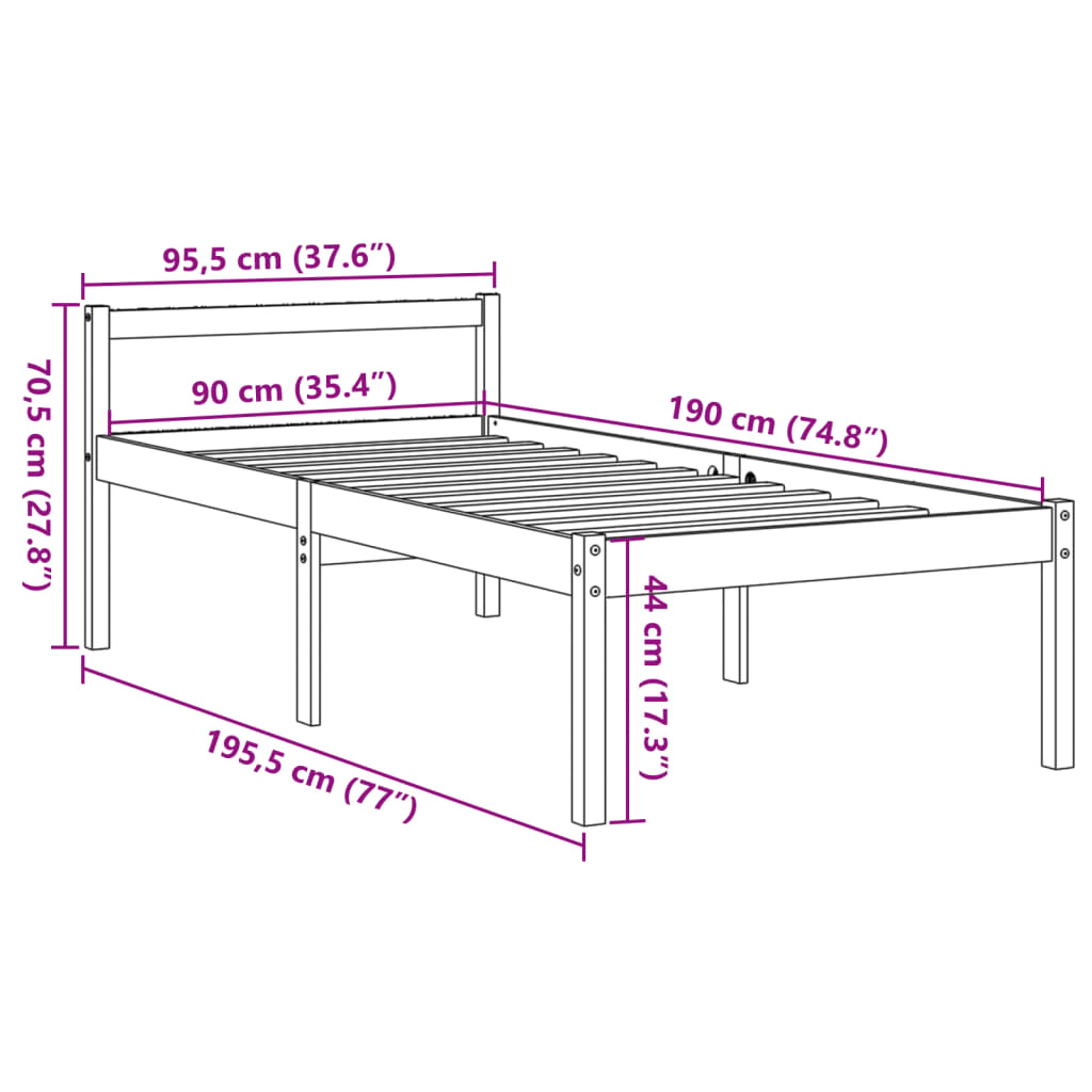 seniorseng 90x190 cm massivt fyrretræ gyldenbrun
