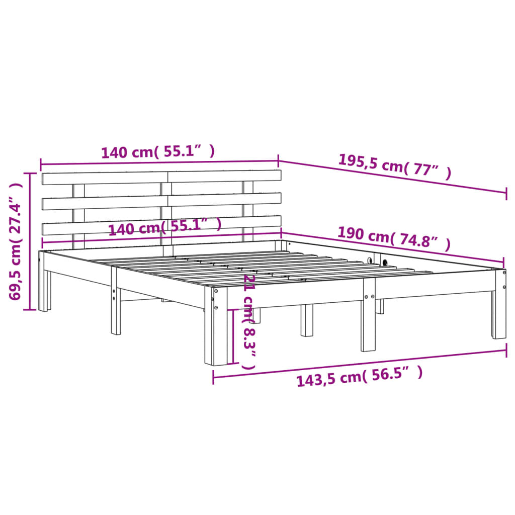 sengeramme uden madras 140x190 cm massivt fyrretræ gyldenbrun