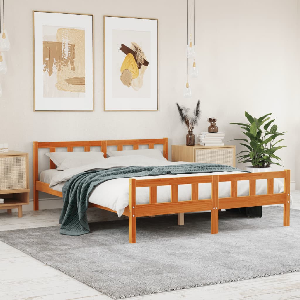 sengeramme uden madras 150x200 cm massivt fyrretræ gyldenbrun