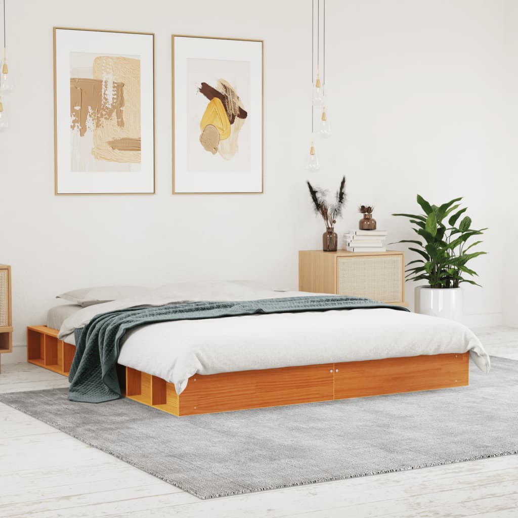 sengeramme uden madras 150x200 cm massivt fyrretræ gyldenbrun