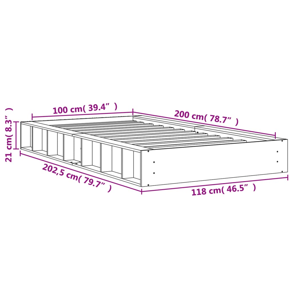 sengeramme uden madras 100x200 cm massivt fyrretræ gyldenbrun