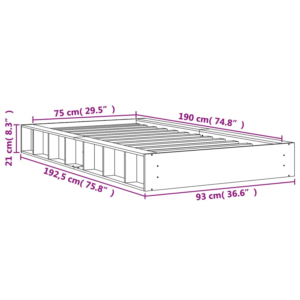 sengeramme uden madras 75x190 cm massivt fyrretræ gyldenbrun