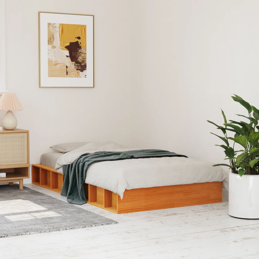 sengeramme uden madras 75x190 cm massivt fyrretræ gyldenbrun