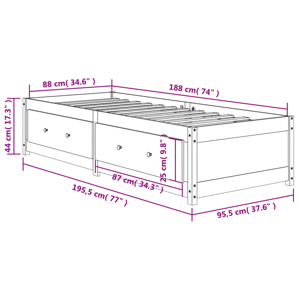 daybed uden madras 90x190 cm massivt fyrretræ gyldenbrun