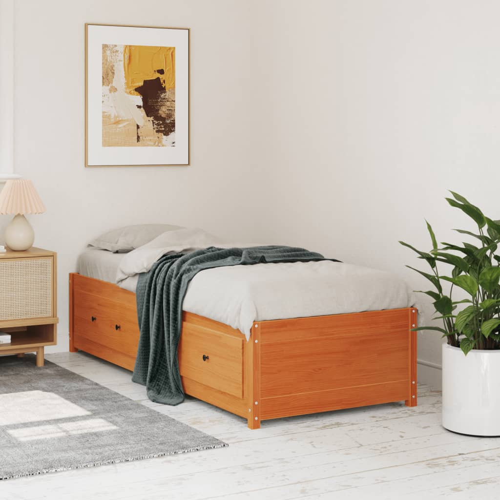 daybed uden madras 90x190 cm massivt fyrretræ gyldenbrun
