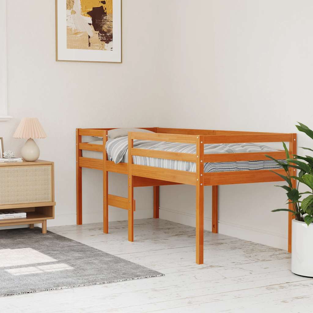 højseng 90x200 cm massivt fyrretræ gyldenbrun