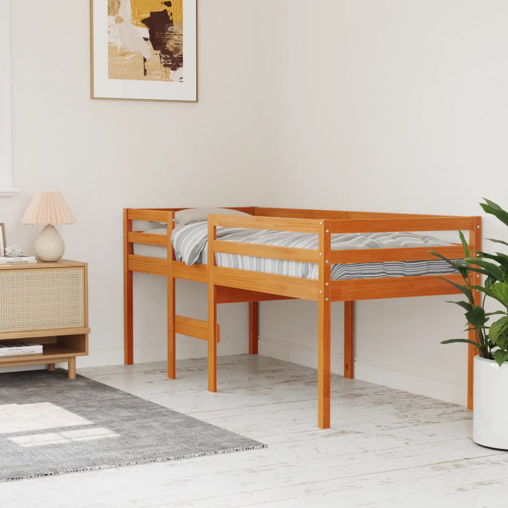 højseng 90x190 cm massivt fyrretræ gyldenbrun