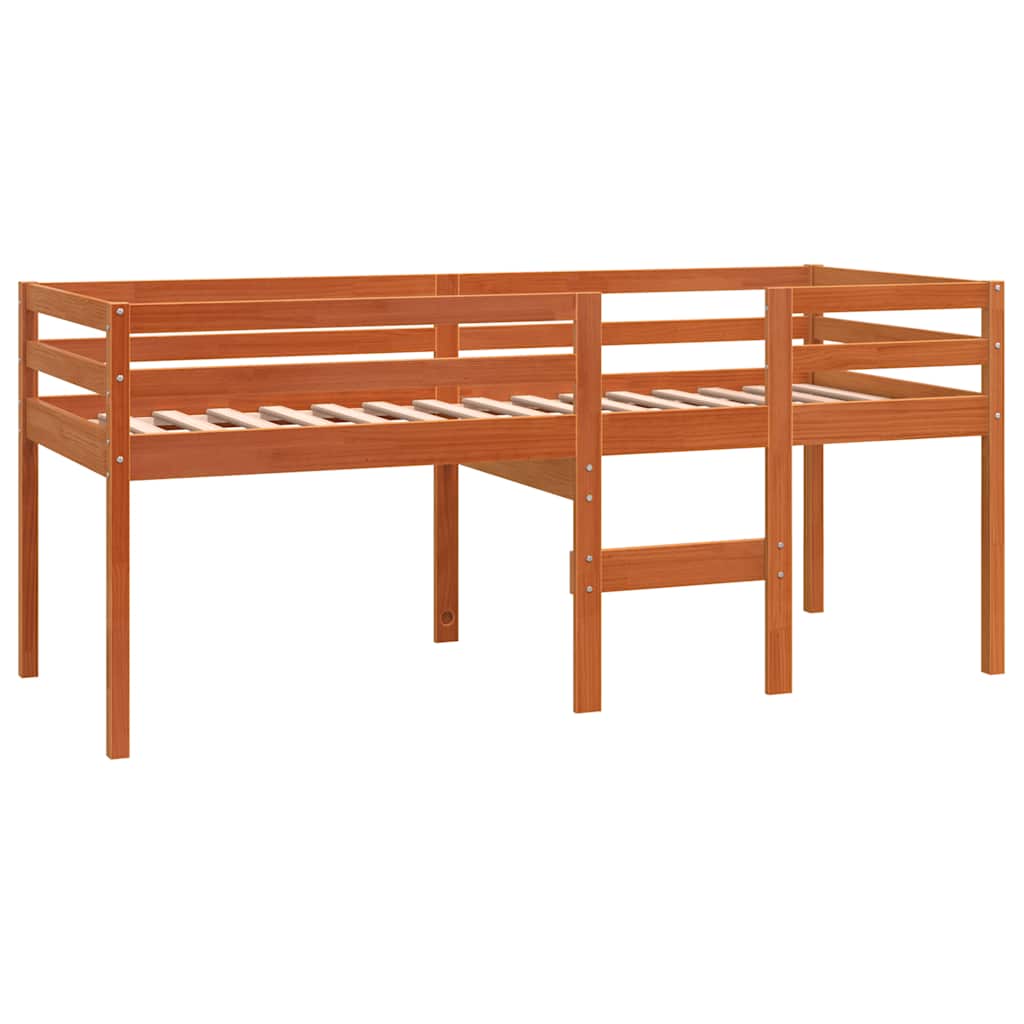 højseng 75x190 cm massivt fyrretræ gyldenbrun