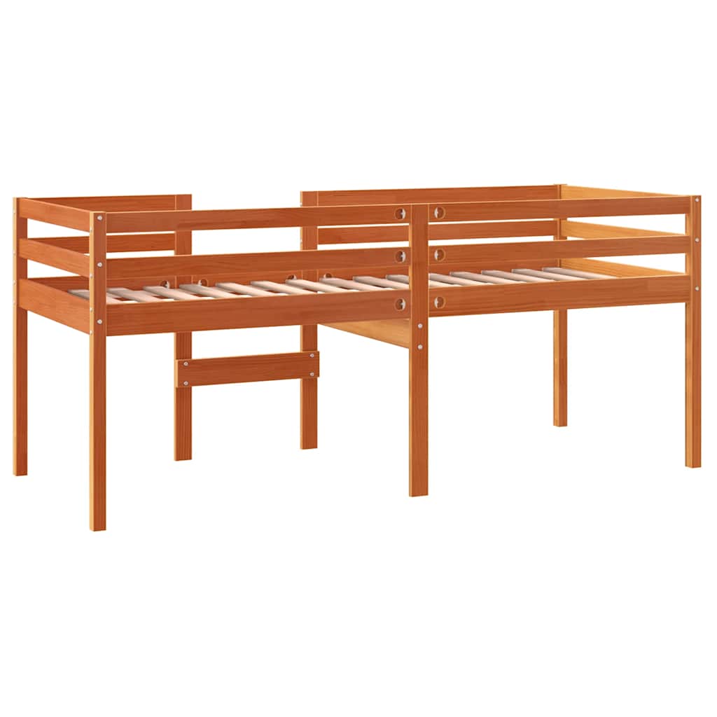 højseng 75x190 cm massivt fyrretræ gyldenbrun