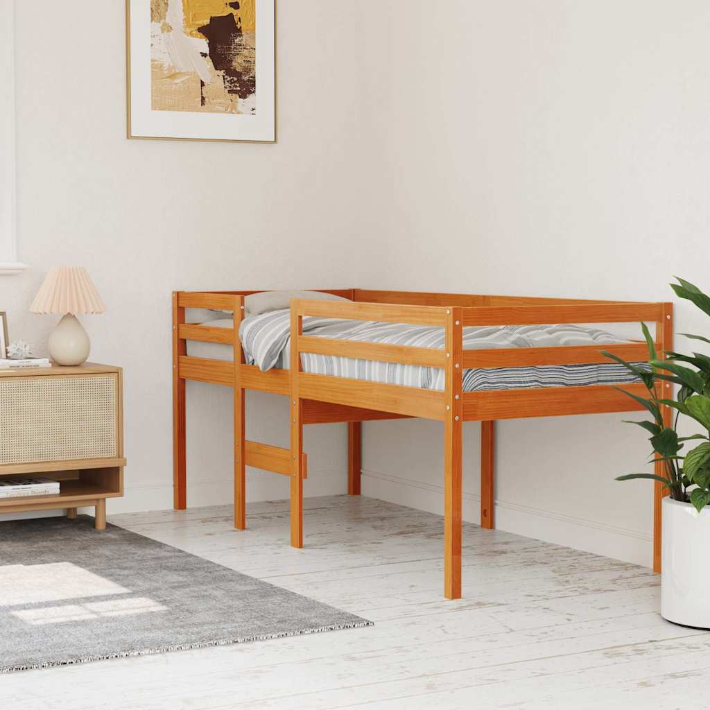 højseng 75x190 cm massivt fyrretræ gyldenbrun