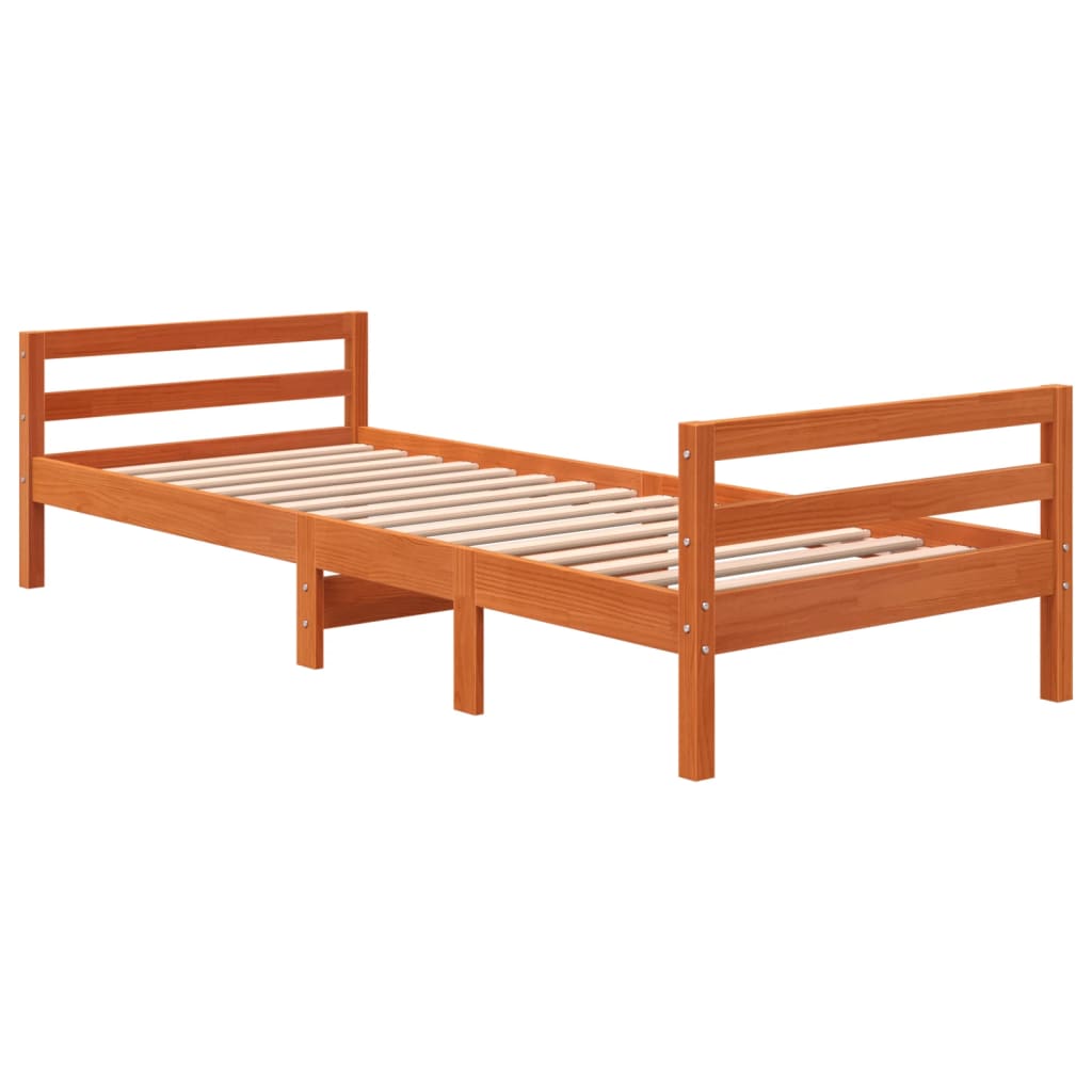 sengeramme uden madras 90x190 cm massivt fyrretræ gyldenbrun