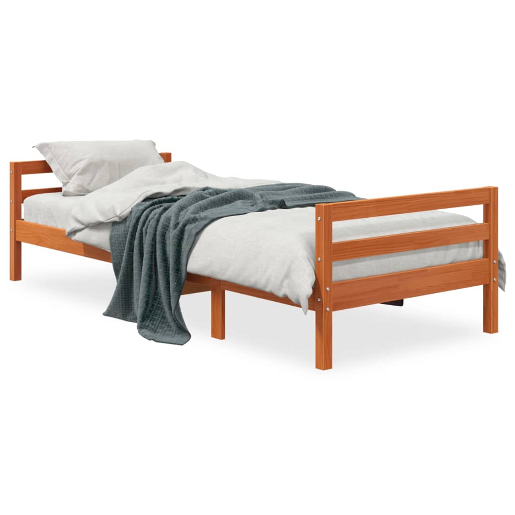 sengeramme uden madras 75x190 cm massivt fyrretræ gyldenbrun