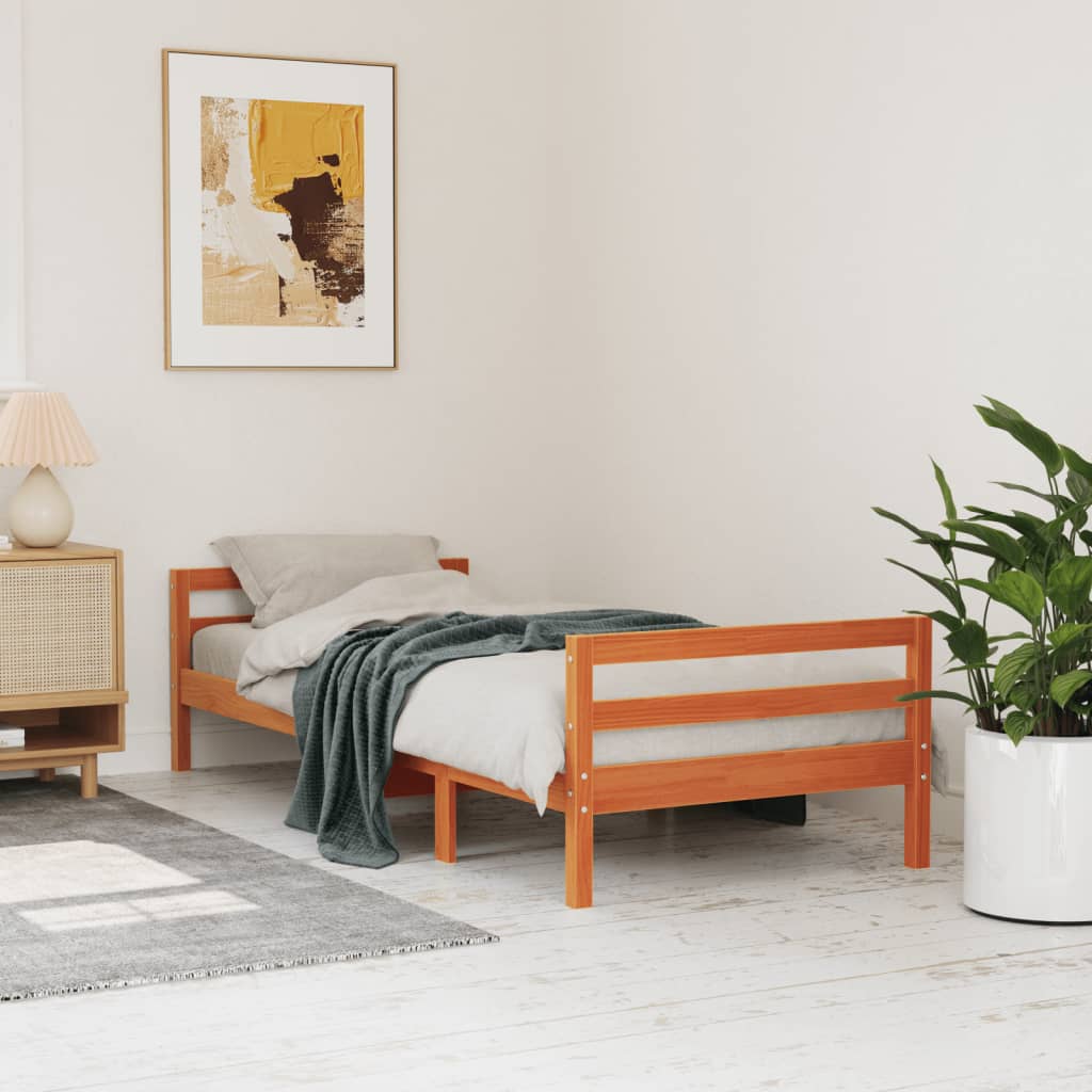 sengeramme uden madras 75x190 cm massivt fyrretræ gyldenbrun