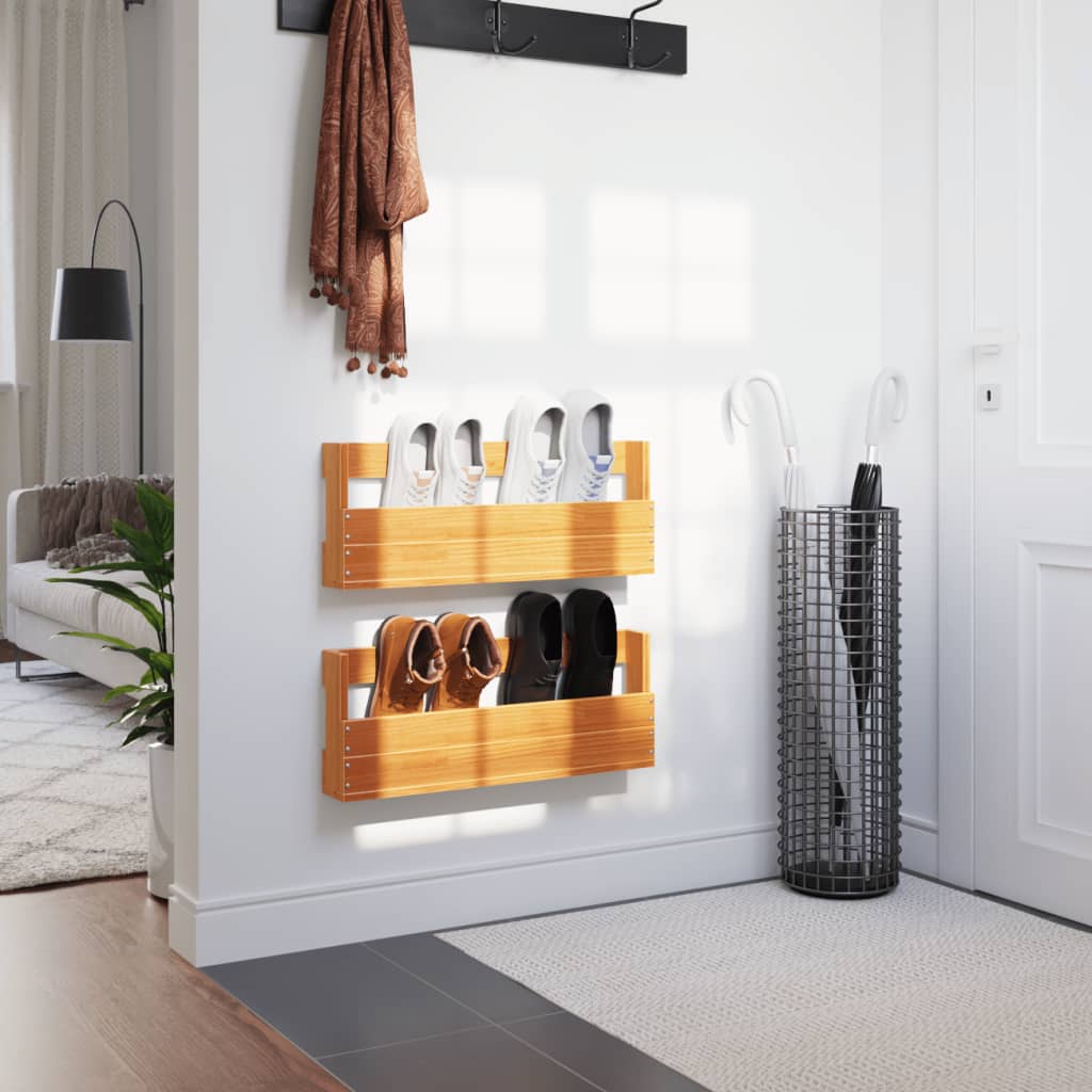 skohylder til væg 2 stk. 59x8,5x23,5 cm massivt fyrretræ