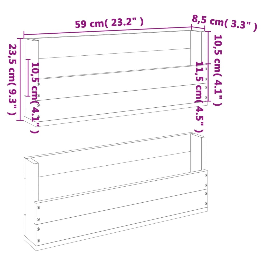 skohylder til væg 2 stk. 59x8,5x23,5 cm massivt fyrretræ