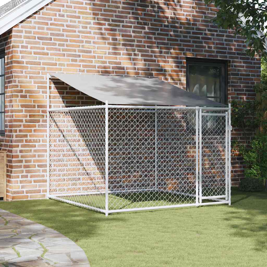 hundegård med tag og låge 2x2x2 m galvaniseret stål grå