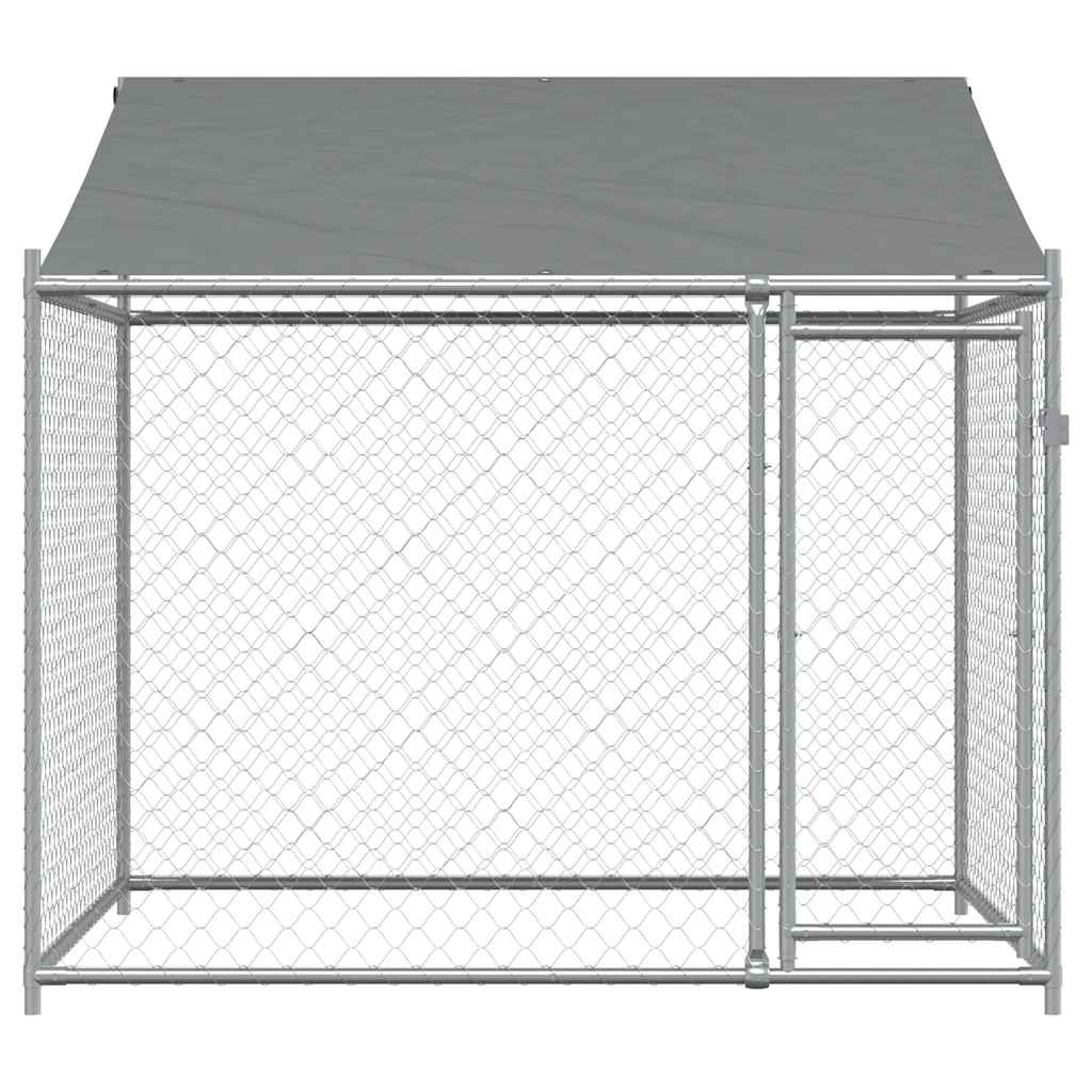hundegård med tag og låge 2x2x2 m galvaniseret stål grå