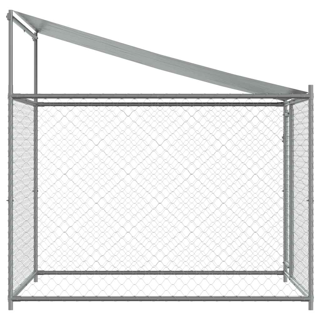 hundegård med tag og låge 2x2x2 m galvaniseret stål grå