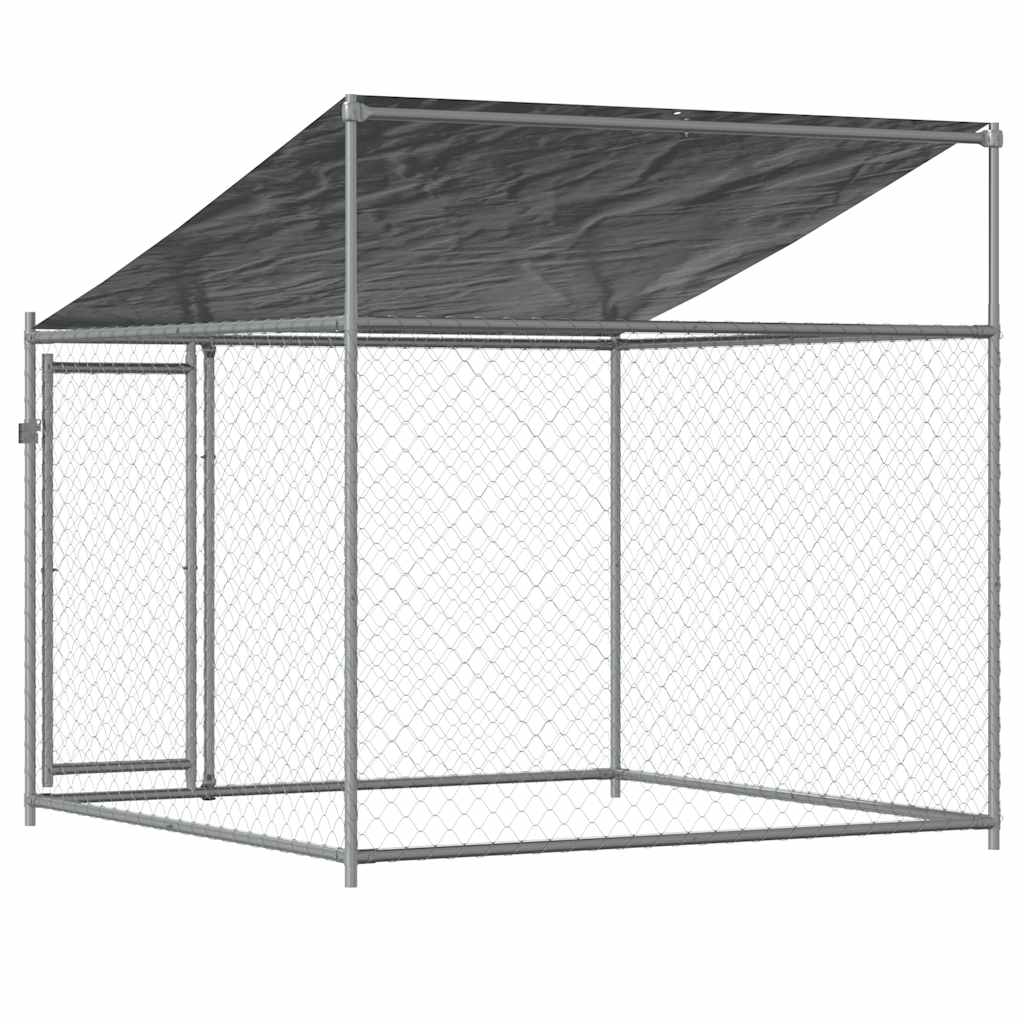 hundegård med tag og låge 2x2x2 m galvaniseret stål grå
