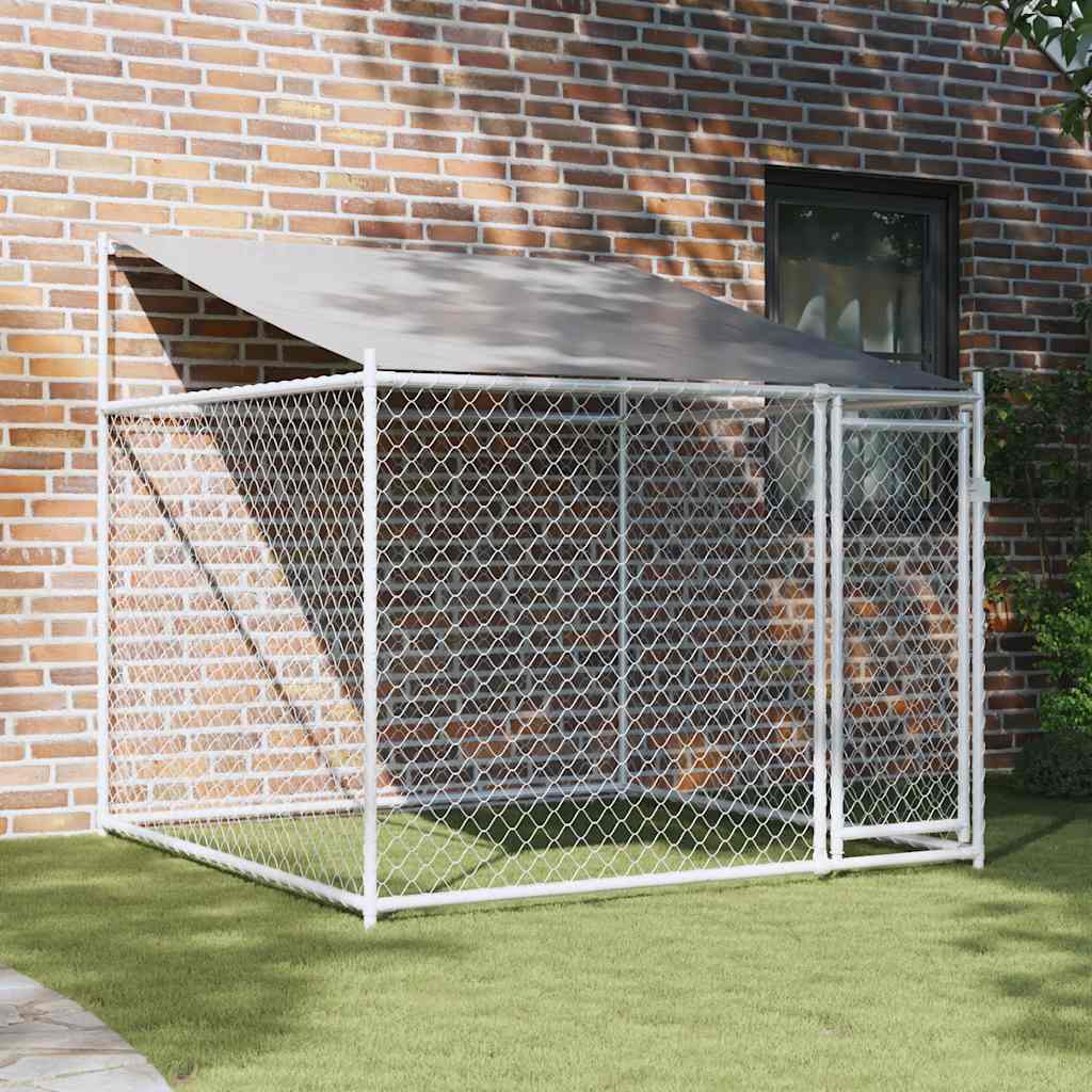 hundegård med tag og låge 2x2x2 m galvaniseret stål grå