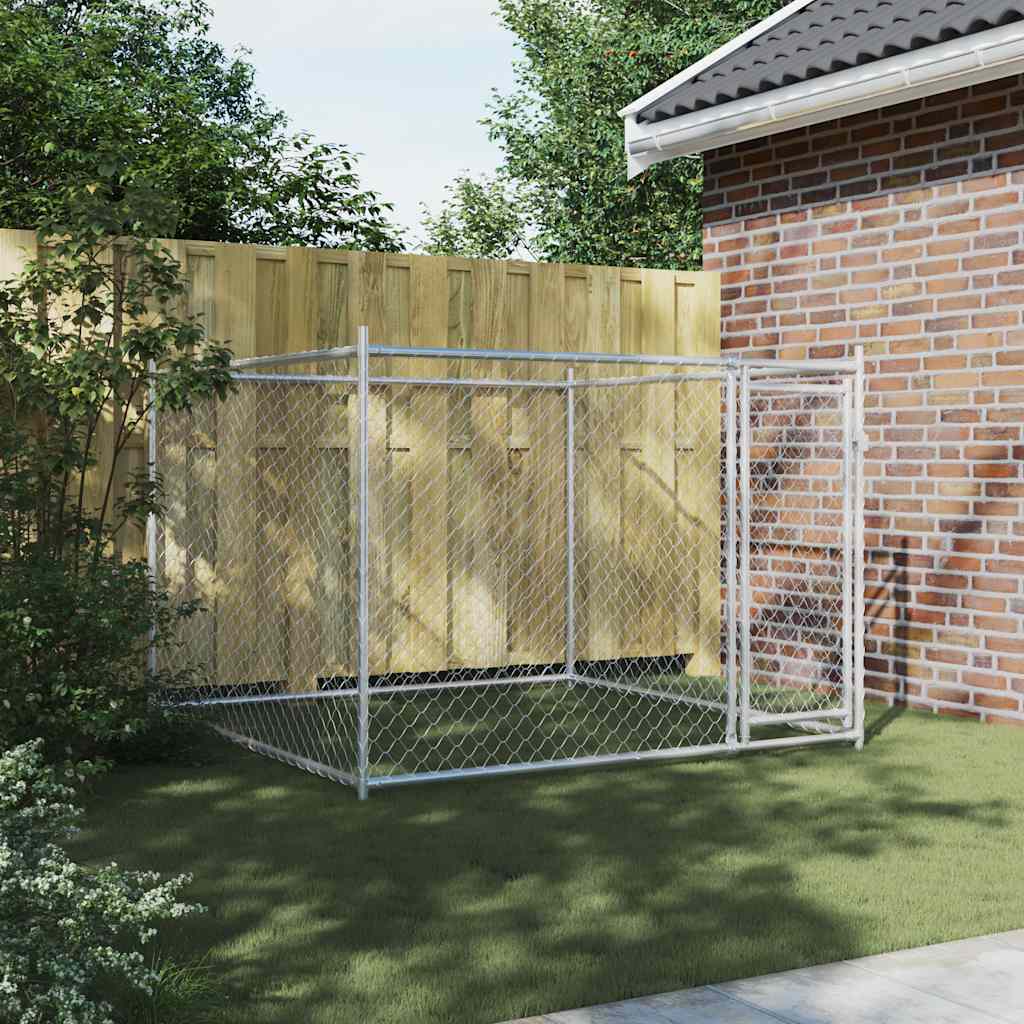 hundegård med låge 2x2x1,5 m galvaniseret stål grå